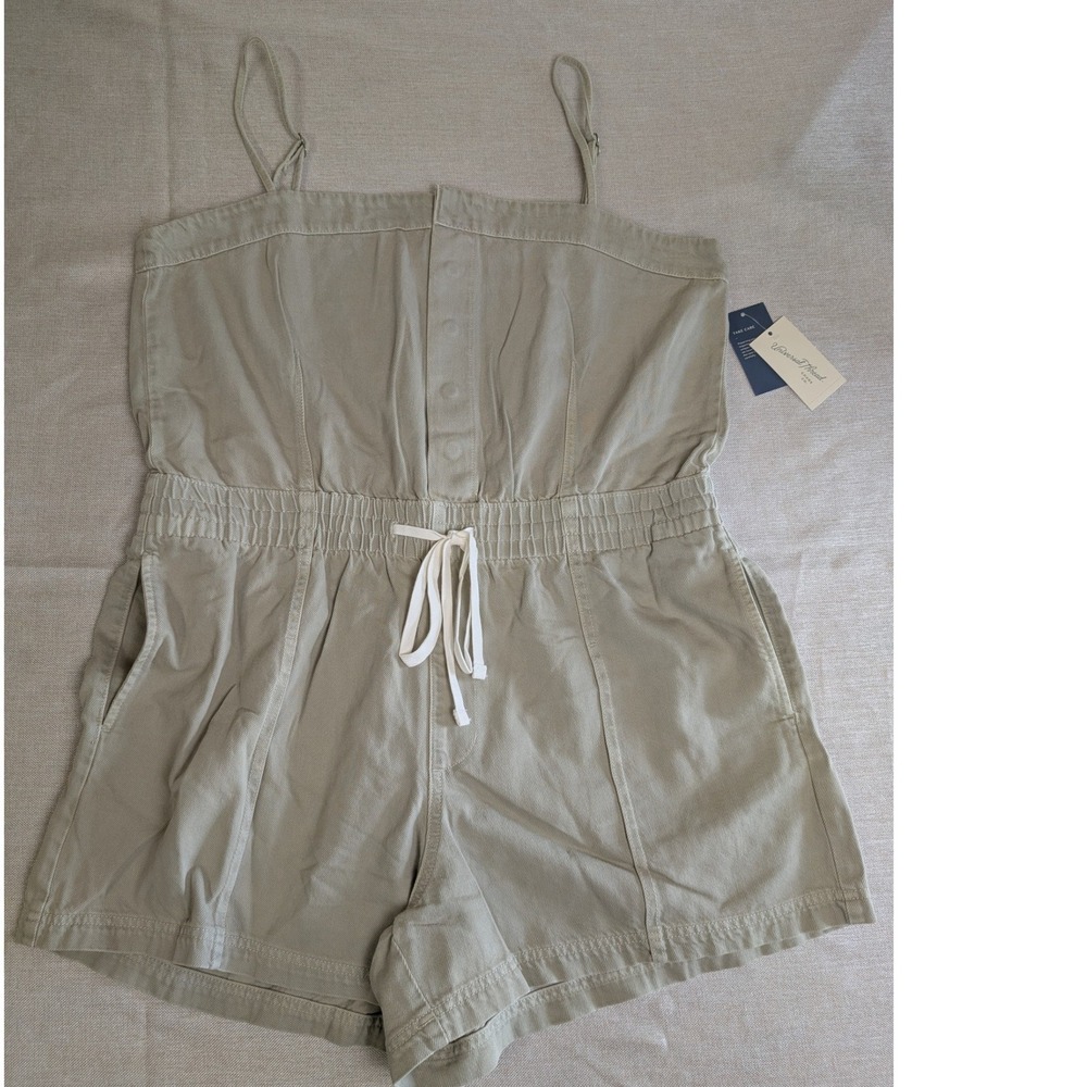 Universal Thread Romper Womens XXL Khaki Green NWT Denim Cotton Utility Sunsuit